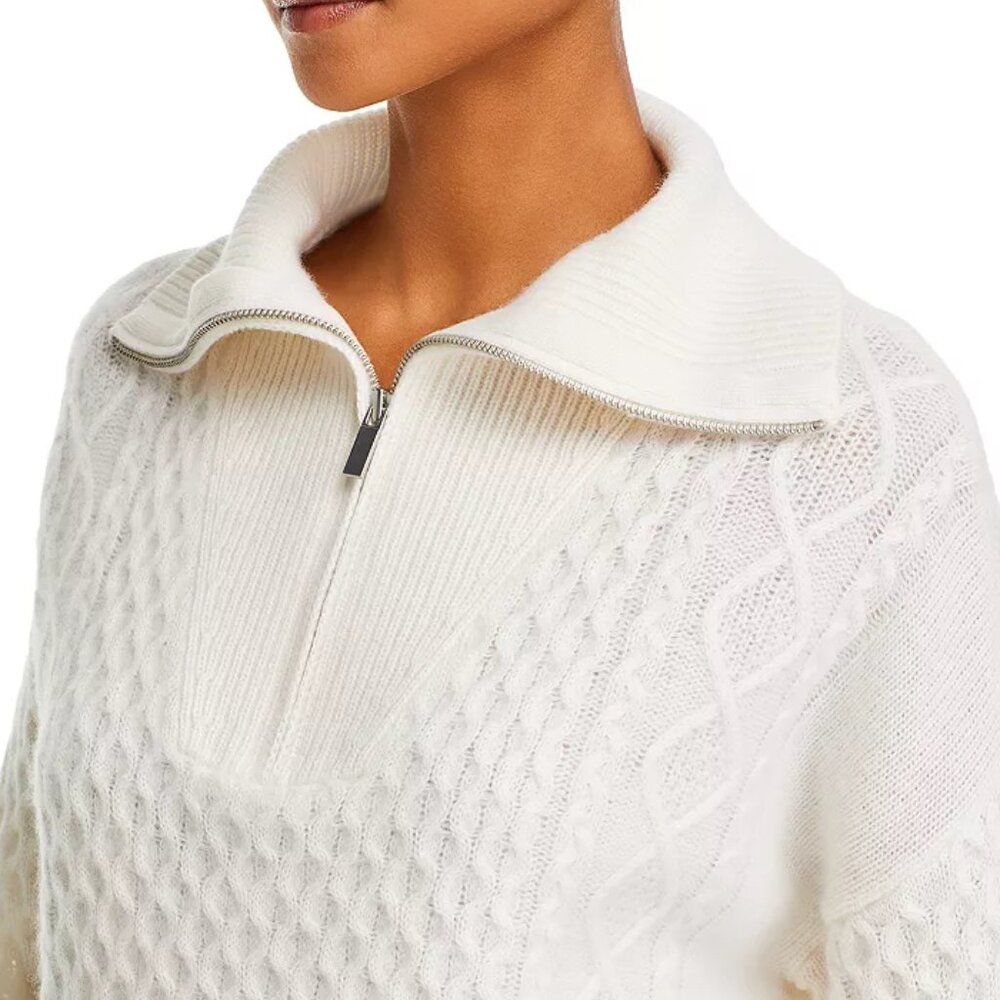 NWT C by Bloomingdale's Cashmere 100% Cashmere Quarter Zip Cable Knit Sweater XL